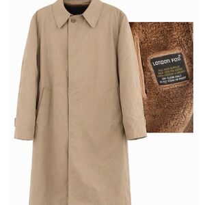 Vtg London Fog Trench Coat Men 44R Khaki Rain Jacket Zip Out Pile Liner